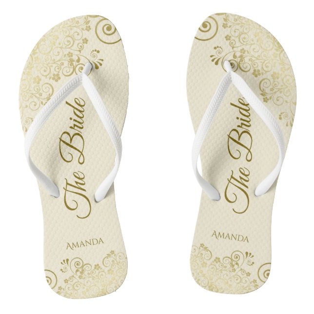 Goldmedaille auf Elfenbein Die Braut Elegante Hoch Flip Flops (Fußbett)