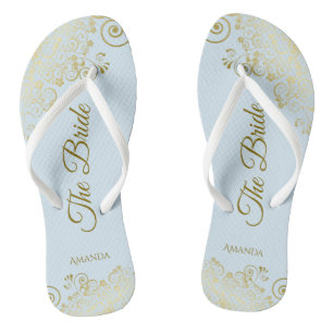 Goldmedaille auf Pulverfarbe Blau Die Braut Elegan Flip Flops