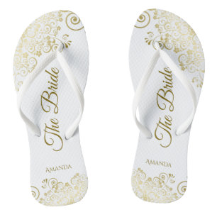 Goldmedaille auf Weiß Die Braut Elegante Hochzeit Flip Flops