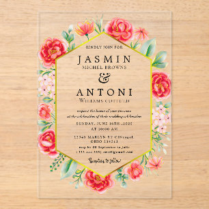 Goldmedaille Blume Fall Foliage Wedding Acryleinladungen