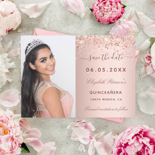 Goldmedaille der Rose Quinceanera Foto Save The Date