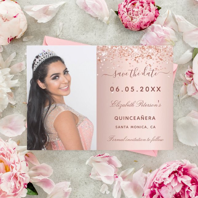 Goldmedaille der Rose Quinceanera Foto Save The Date (Von Creator hochgeladen)