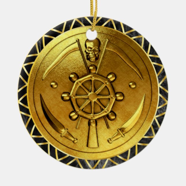 Goldmedaille des Nautical-Pirate-Schiffes Keramik Ornament (Vorne)