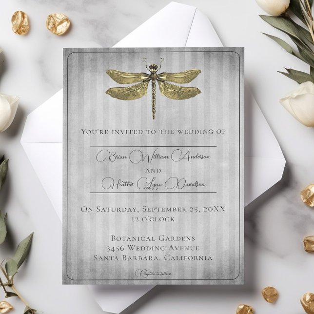 Goldmedaille Einladung (Gold Jeweled Dragonfly Wedding Invitation)