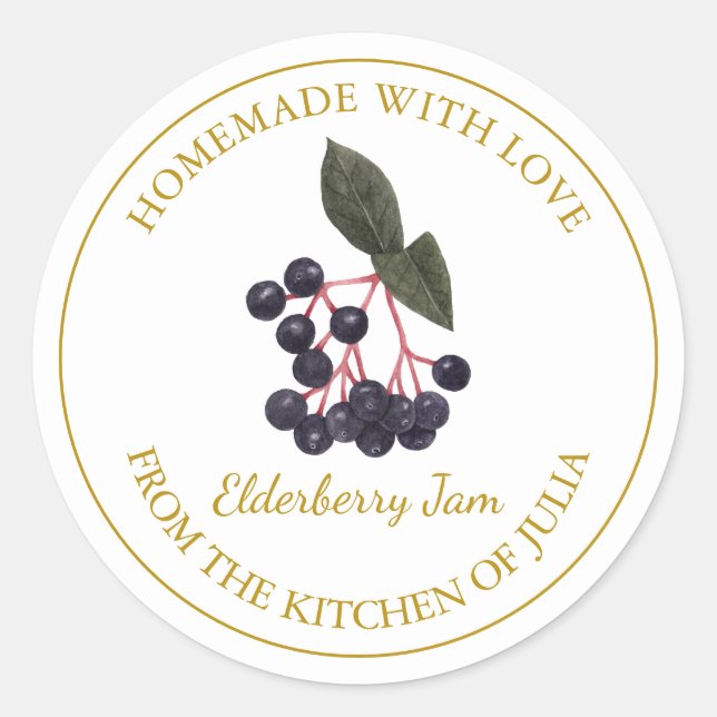Goldmedaille Elderberry-Jam-Label | Weiß Runder Aufkleber (Vorderseite)