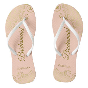 Goldmedaille Elegante Korallenpfirsichkirche Hochz Flip Flops