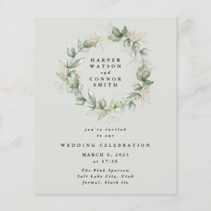 Goldmedaille Eukalyptus Wreath Green Glass Wedding Flyer