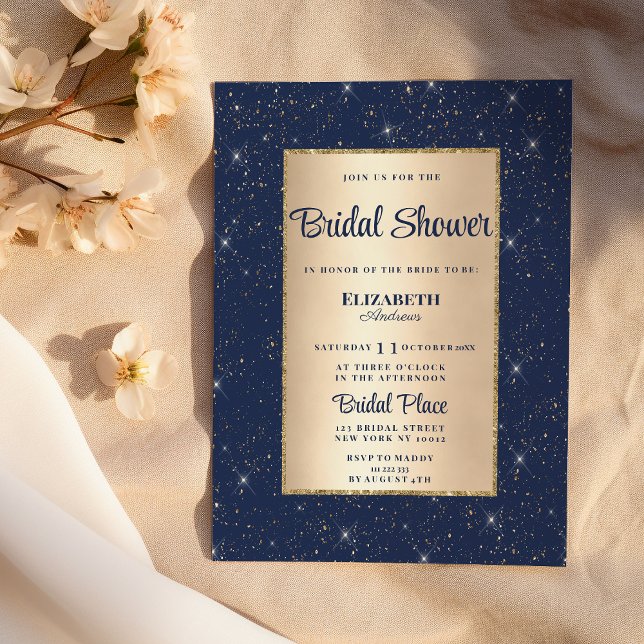 Goldmedaille Glitzer Konfetti Brautparty Einladung (Glam navy blue gold glitter confetti Bridal Shower)