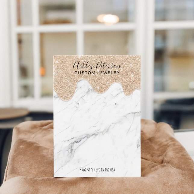 Goldmedaille Glitzer Tropfen Schmuckohrringe anzei (Marble gold glitter drips jewelry earrings display)