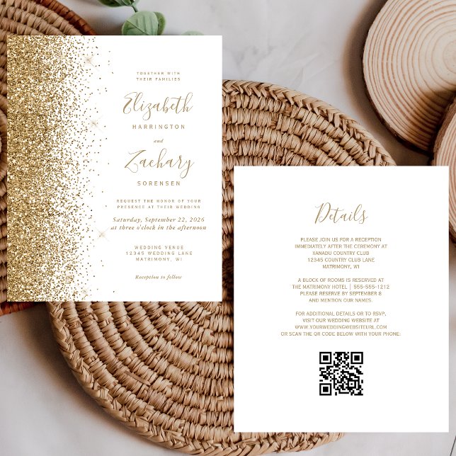 Goldmedaille Glitzer Weißer QR-Code Hochzeitsempfa (Von Creator hochgeladen)