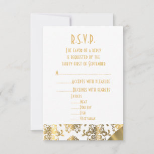 Goldmedaille, grüne und weiße Damastenhochzeit R.S RSVP Karte
