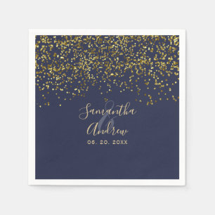 Goldmedaille Konfetti-Blaue Typografie Hochzeit Serviette