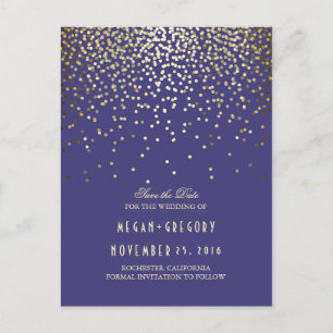 Goldmedaille Konfetti-Marine Save the Date Ankündigungspostkarte