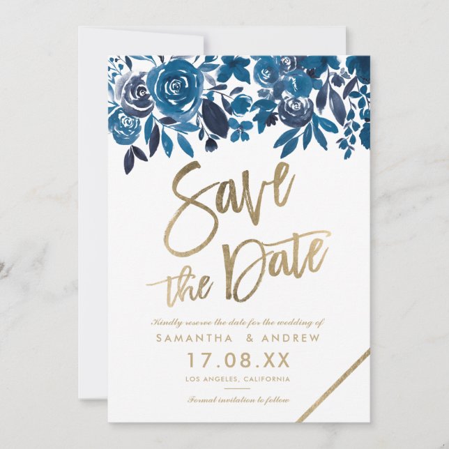 Goldmedaille mit blühender Aquarellfarbe Save the  Save The Date (Vorderseite)