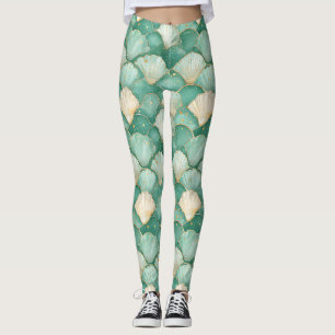 Goldmedaille Muschel Wellenmuster in Aqua Aquamari Leggings