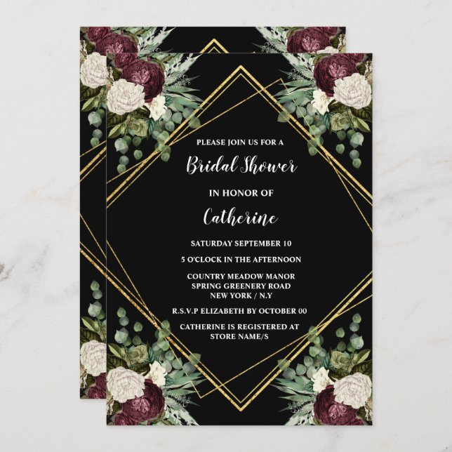 Goldmedaille Rose botanischer Blumenchic Einladung (Vorne/Hinten)