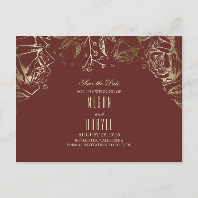 Goldmedaille-Rose Save the Date Ankündigungspostkarte (Vorderseite)