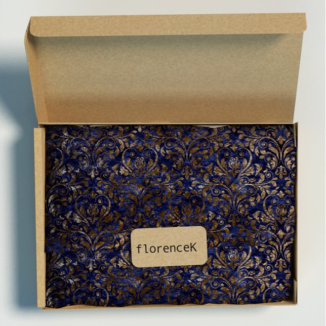 Goldmedaille Royal Damask Velvet Blaue Marine Bron Geschenkpapier (Gold Royal Damask Crushed Velvet Blue Navy Bronze Wrapping Paper)