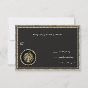 Goldmedaille Swirl Tree Gold Border Wedding RSVP Karte