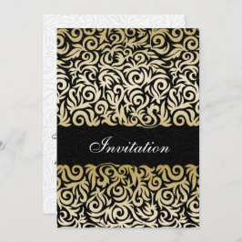 Goldmedaille und Schwarze Swirling Border Wedding Einladung