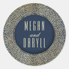 Goldmedaille Vintag Confetti Navy Hochzeit von Gli Runder Aufkleber
