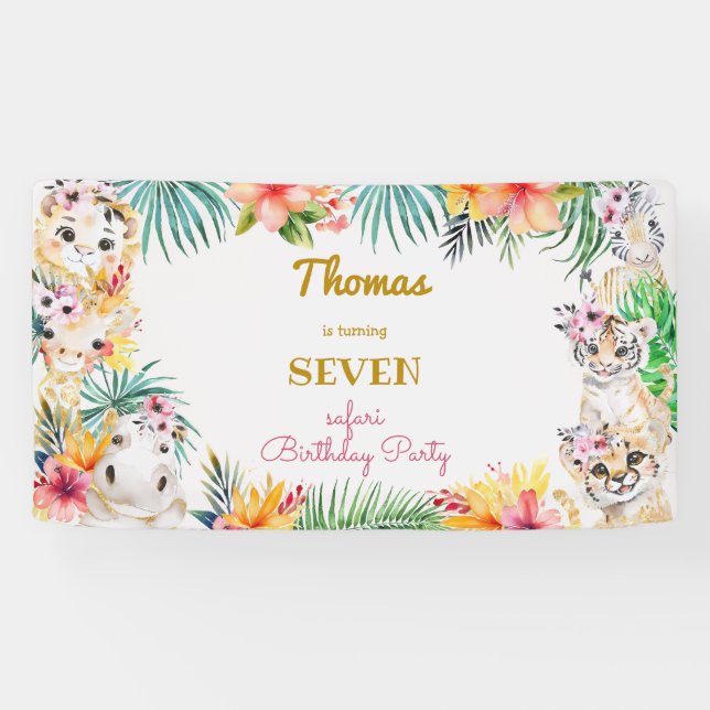 Goldmedaille Wildsafari Kindergeburtstag Banner (Horizontal)