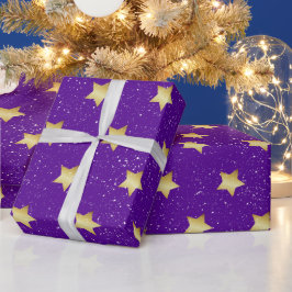 Goldmedaillen auf Lila mit Schneeflocken Geschenkpapier