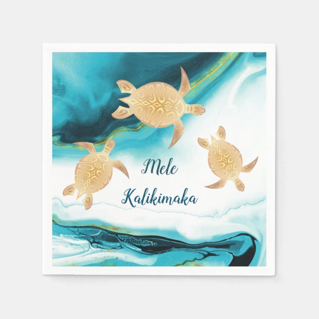 Goldmeerschildkröten | Mele Kalikimaka | Weihnacht Serviette (Vorderseite)