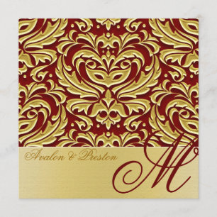 Goldmetall-Monogramm-Damast Hochzeitseinladung Einladung