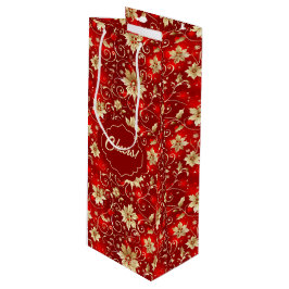 Goldmetall-Poinsettias auf Rot Geschenktüte Für Weinflaschen