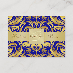 Goldmetallblaue Damast-Muster-Visitenkarte Visitenkarte