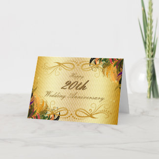 Goldmetallglücklicher 20. mit BlumenHochzeitstag Karte