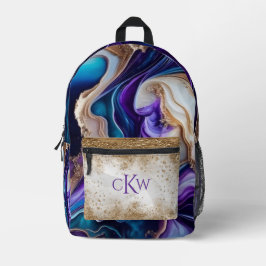 Goldmetallische Akzente auf aquamarinen und lila W Bedruckter Rucksack