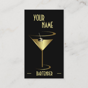 Goldmetallischer Cocktail-Martini-Barkeeper Visitenkarte