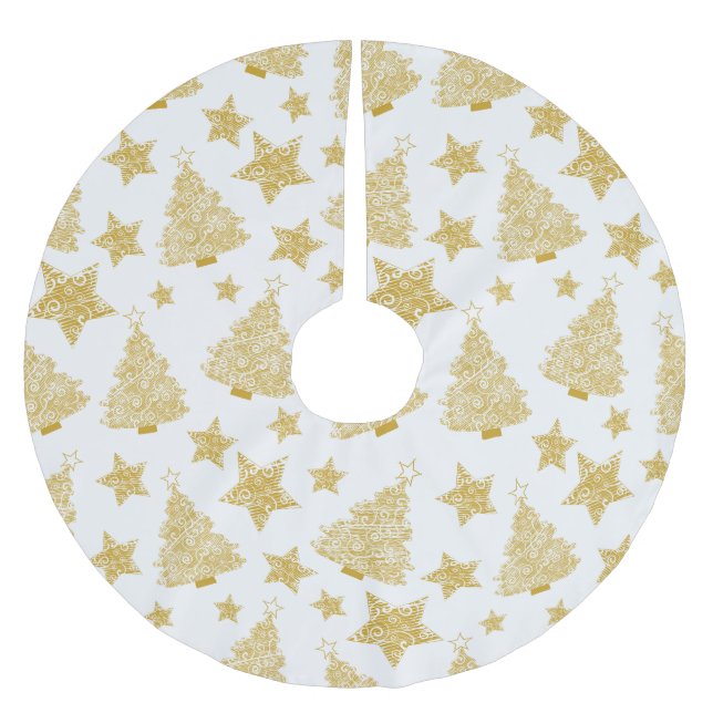 Goldmetallisches Baum-u. -stern-Weihnachtsmuster Polyester Weihnachtsbaumdecke (Vorderseite)