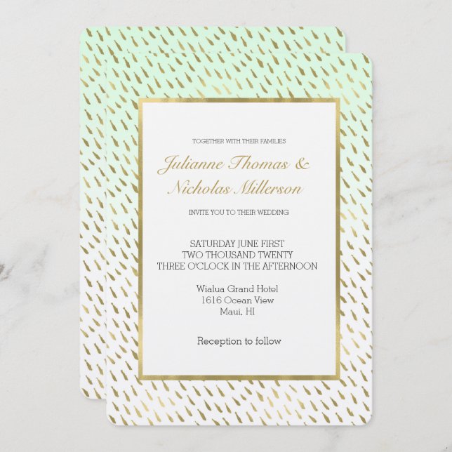 Goldminte White Ombre Abstrakt Hochzeit Einladung (Vorne/Hinten)