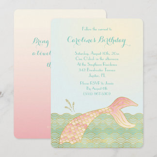 Goldminze und rosa Meerjungfrau Einladung