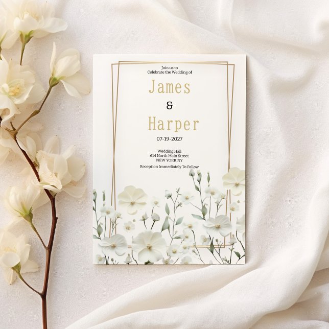Goldminze, zarte blumenreiche Hochzeit Einladung (Gold white mint delicate floral Wedding )