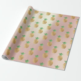 Goldminzfrüchte der tropischen Ananas, rosa Geschenkpapier