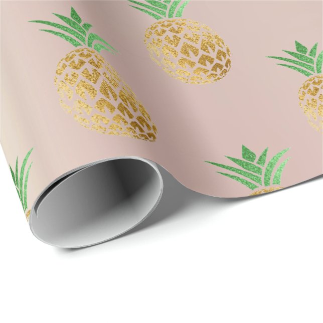 Goldminzfrüchte der tropischen Ananas, rosa Geschenkpapier (Rolleneckpunkt)