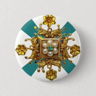 Goldmit filigran geschmückte Perlen-Vintages Button