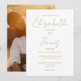 Goldmoderne Minimalistische Script-Foto-Hochzeit Einladung