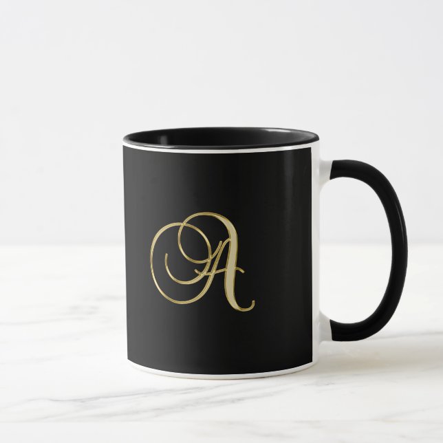 Goldmonogramm A schwarz, Tasse (Rechts)