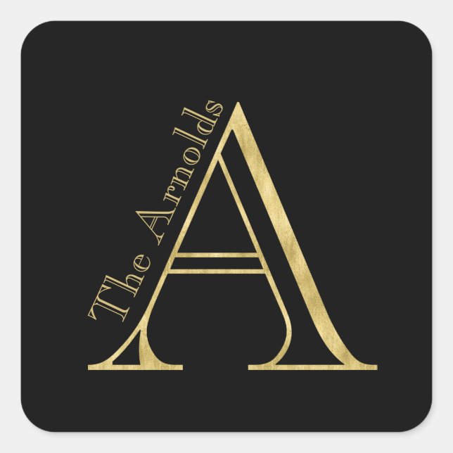 Goldmonogramm A und Name auf einer beliebigen Farb Quadratischer Aufkleber (Vorderseite)