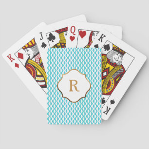 Goldmonogramm, Aqua- und weiße Wellen Retro-Muster Spielkarten