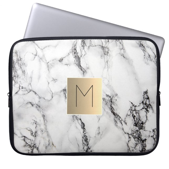 Goldmonogramm auf Marmor Laptopschutzhülle (Vorderseite)