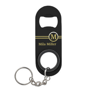 Goldmonogramm auf schwarzem Hintergrund Mini Flaschenöffner