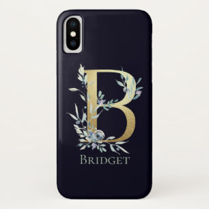 Goldmonogramm Buchstabe B Navy Blau Floral Name Case-Mate iPhone Hülle