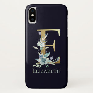 Goldmonogramm Buchstabe E Blaue Rose Floral Name Case-Mate iPhone Hülle