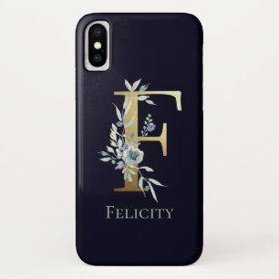 Goldmonogramm Buchstabe F Dunkelblau Florale Name Case-Mate iPhone Hülle